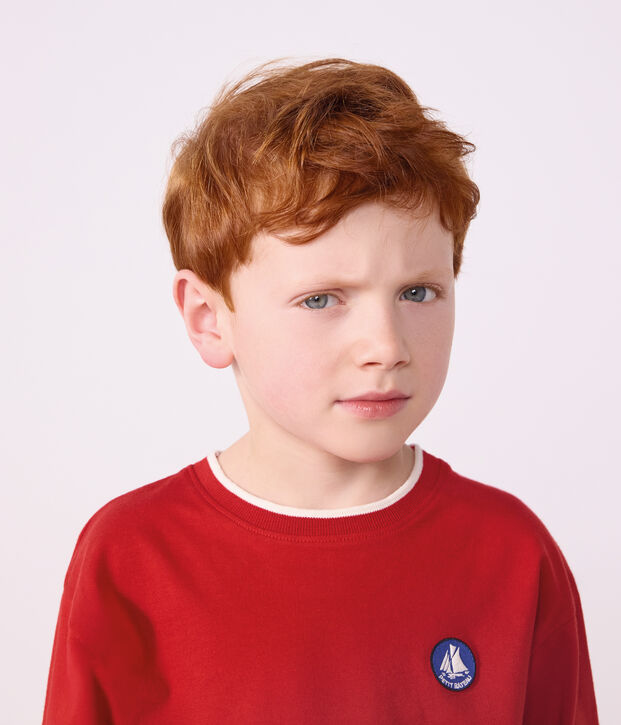 Tee-shirt enfant manches longues en coton uni rouge
