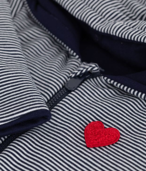 Combinaison ouatin&eacute;e b&eacute;b&eacute; &agrave; capuche et pieds, ray&eacute;e bleu/blanc