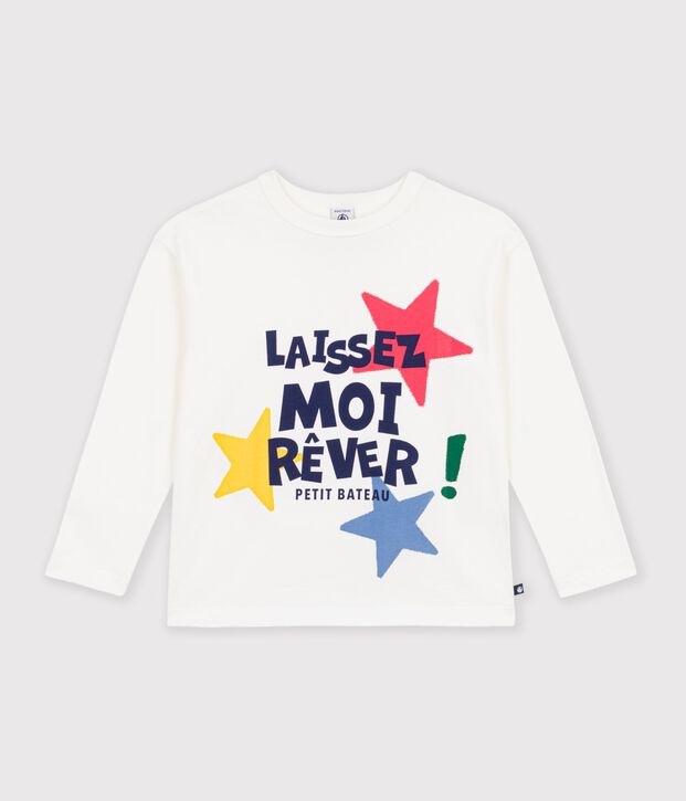 Tee-shirt enfant manches longues &agrave; motif blanc