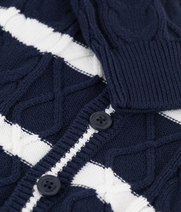Cardigan en coton enfant gar&ccedil;on bleu/blanc