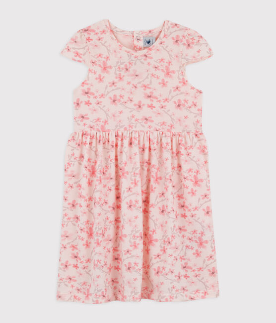 Robe cérémonie en jersey piqué enfant fille rose FLEUR/blanc MULTICO