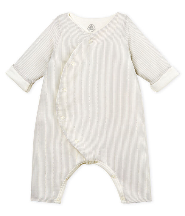 Combinaison longue b&eacute;b&eacute; gar&ccedil;on ray&eacute;e blanc/gris