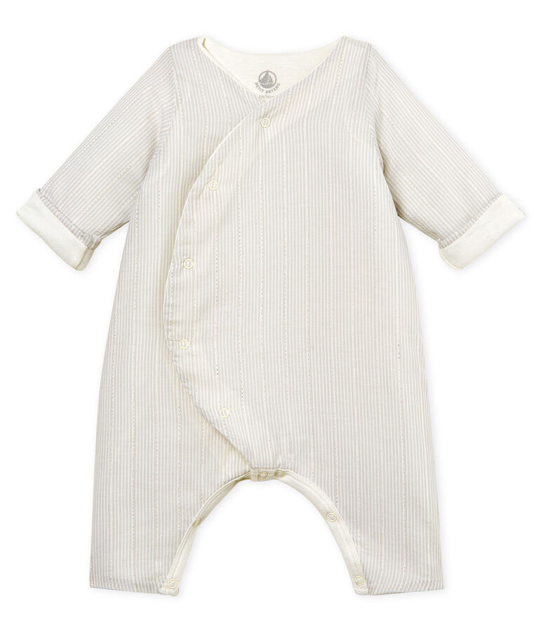 Combinaison longue b&eacute;b&eacute; gar&ccedil;on ray&eacute;e blanc/gris