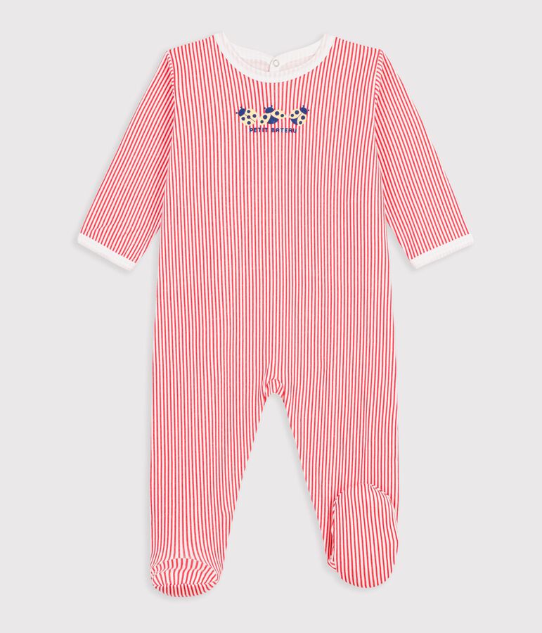 Pyjama b&eacute;b&eacute; en coton ouverture au dos ray&eacute; blanc/rouge