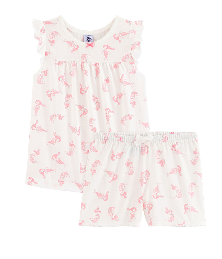 Pyjacourt petite fille en coton fin blanc/rose