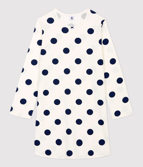 Chemise de nuit à pois fille en coton biologique blanc MARSHMALLOW/bleu MEDIEVAL