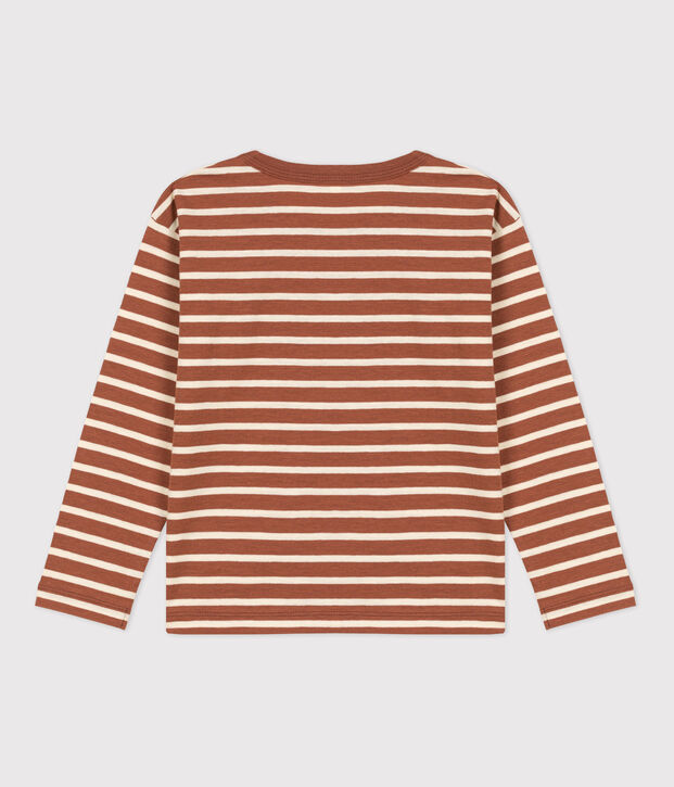 Tee-shirt manches longues en coton enfant gar&ccedil;on marron/&eacute;cru