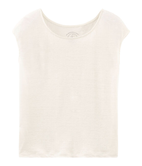 Tee-shirt manches courtes femme en lin blanc MARSHMALLOW
