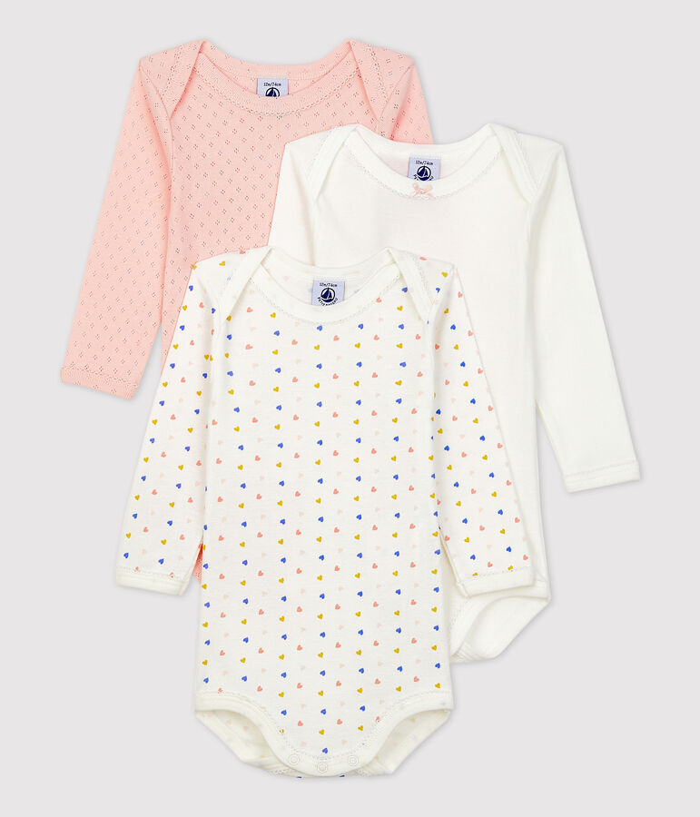 Lot de 3 bodies c&oelig;urs multicolors manches longues en coton multicouleur