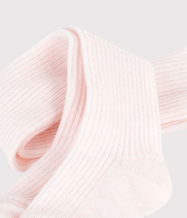 Collants b&eacute;b&eacute; en laine et coton unis rose