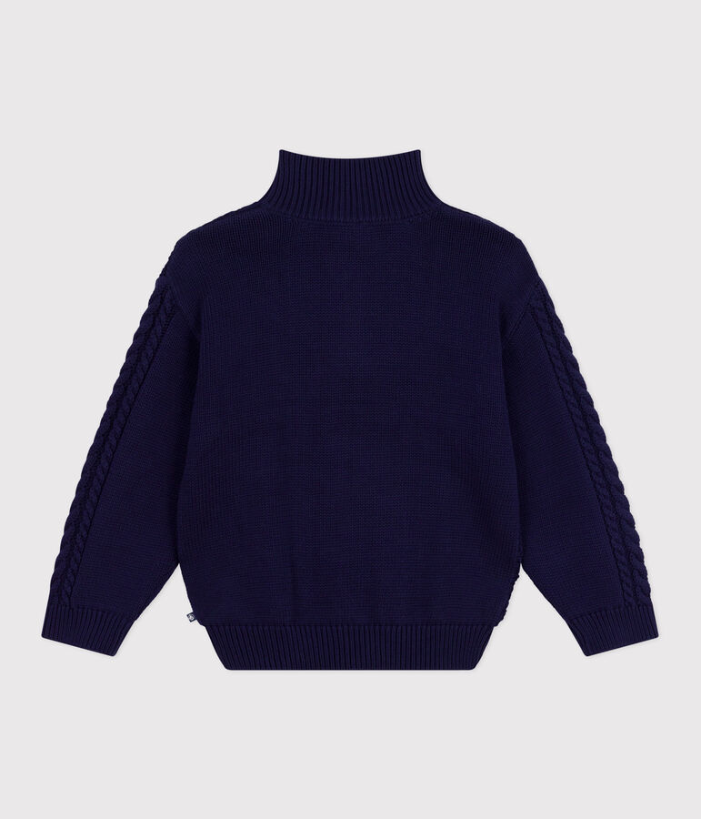 Pull col camionneur enfant en coton uni bleu SOIR