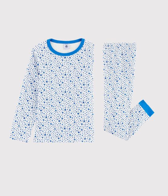 Pyjama à étoiles bleues petit garçon en tubique blanc MARSHMALLOW/blanc MULTICO