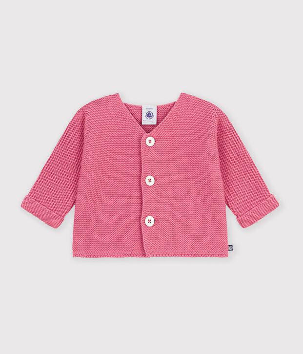 Cardigan b&eacute;b&eacute; tricot point mousse en coton uni rose
