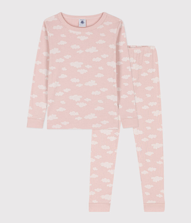 Pyjama ajust&eacute; petite fille en coton rose/blanc