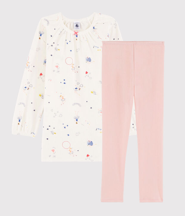 Chemise de nuit imprim&eacute; f&eacute;&eacute;rique petite fille en velours avec legging blanc/multicouleur