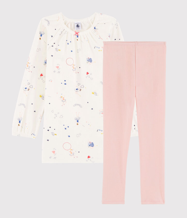 Chemise de nuit imprim&eacute; f&eacute;&eacute;rique petite fille en velours avec legging blanc MARSHMALLOW/blanc MULTICO
