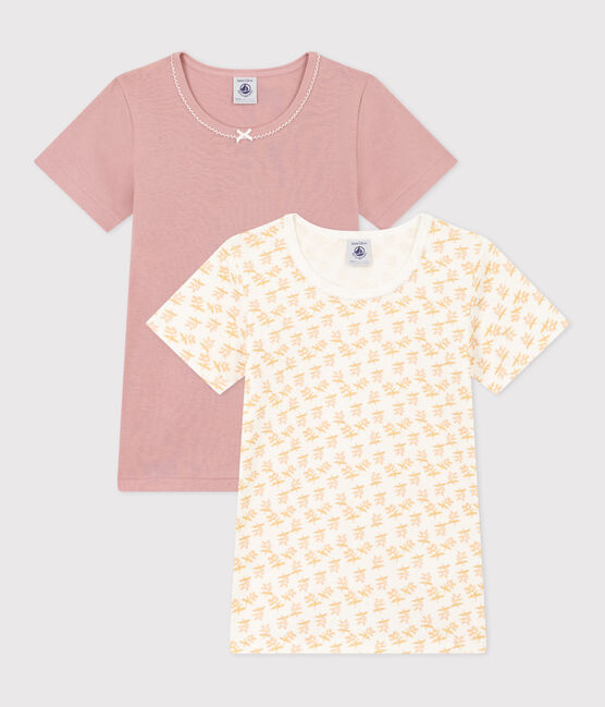 Lot de 2 tee shirts manches courtes fleur en coton petite fille variante 1