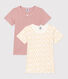 Lot de 2 tee shirts manches courtes fleur en coton petite fille