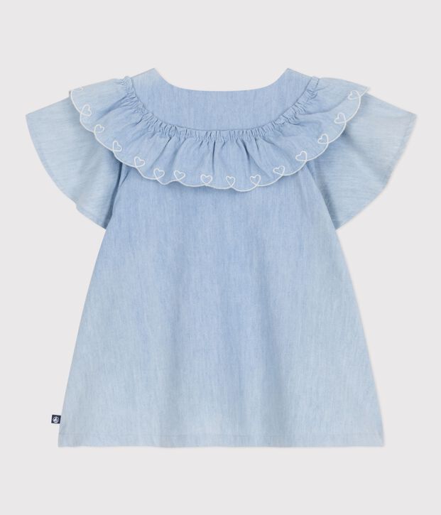 Blouse enfant en coton manches courtes unie bleu