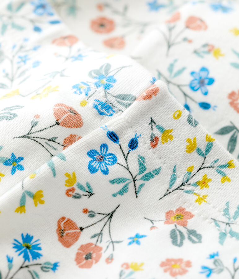 Legging imprim&eacute; fleuri en coton b&eacute;b&eacute; blanc MARSHMALLOW/blanc MULTICO