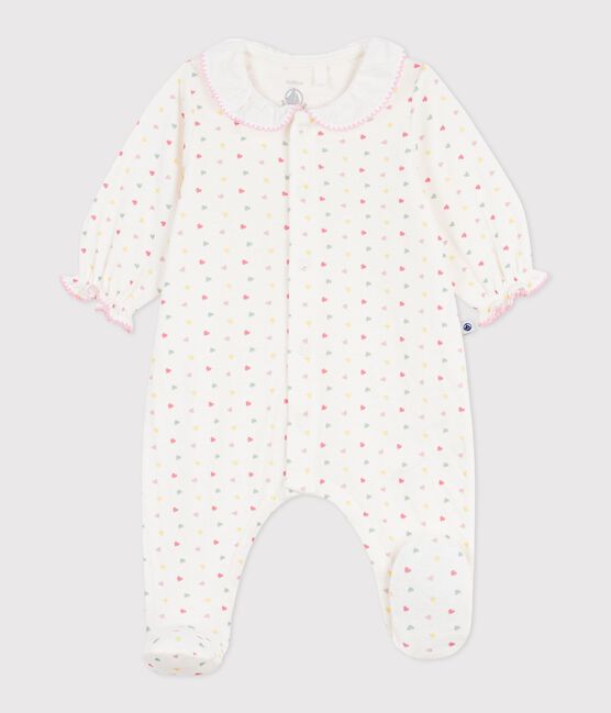 Pyjama bébé en tubique à col fleuri blanc MARSHMALLOW/blanc MULTICO