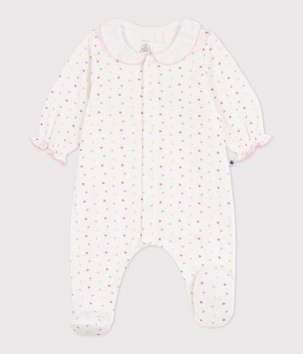 Pyjama b&eacute;b&eacute; en tubique &agrave; col fleuri blanc/multicouleur