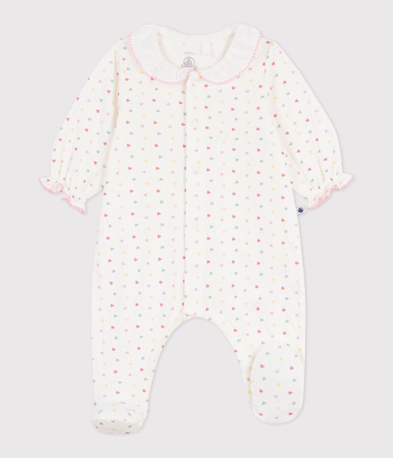 Pyjama b&eacute;b&eacute; en tubique &agrave; col fleuri blanc MARSHMALLOW/blanc MULTICO