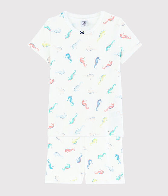 Pyjacourt imprimé hippocampes petite fille en coton blanc MARSHMALLOW/blanc MULTICO