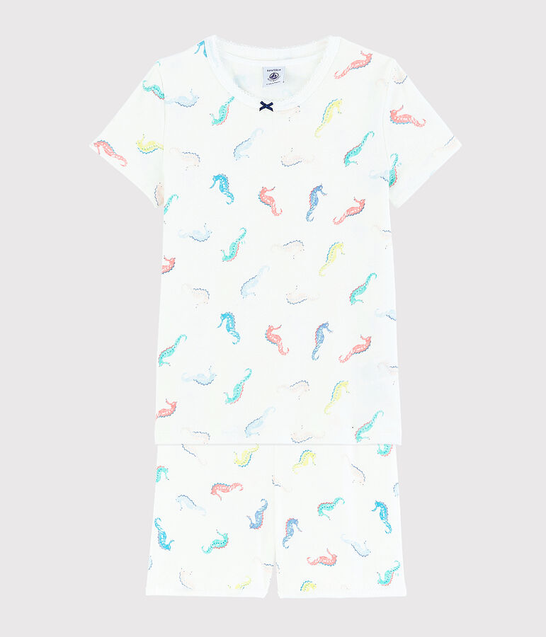 Pyjacourt imprim&eacute; hippocampes petite fille en coton blanc MARSHMALLOW/blanc MULTICO