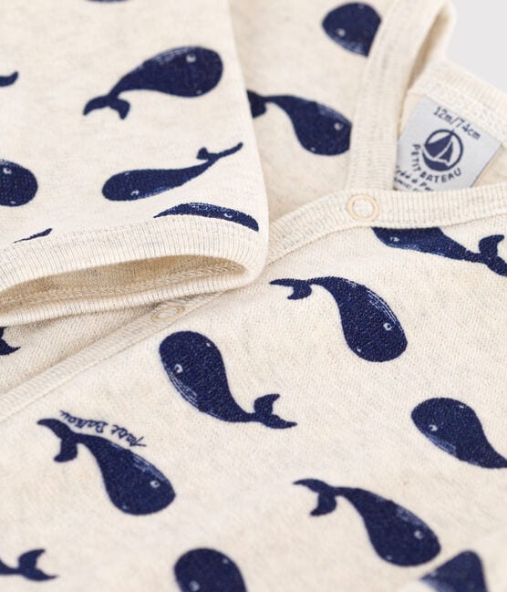 Pyjama bébé baleines marines en velours beige MONTELIMAR/bleu MEDIEVAL