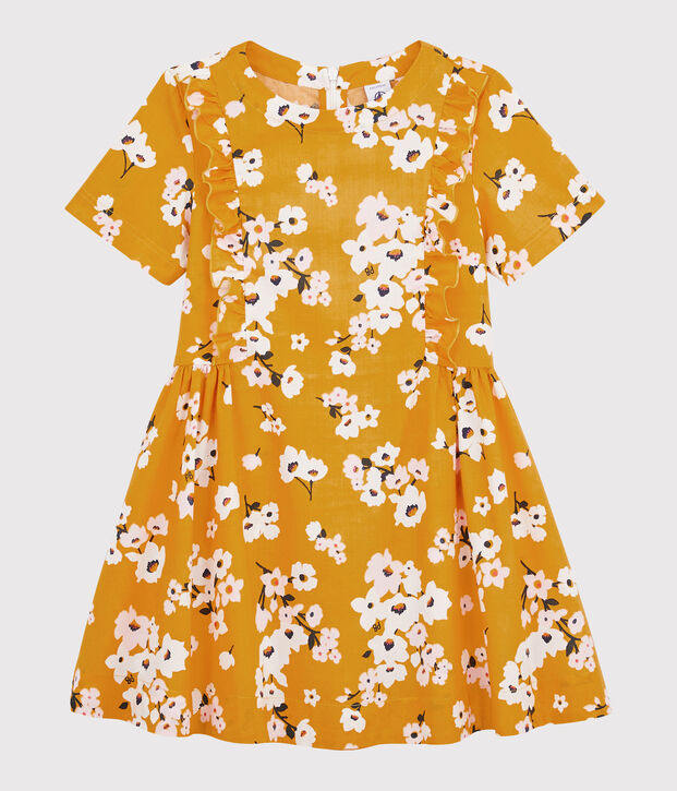 Robe manches courtes enfant fille jaune/multicouleur
