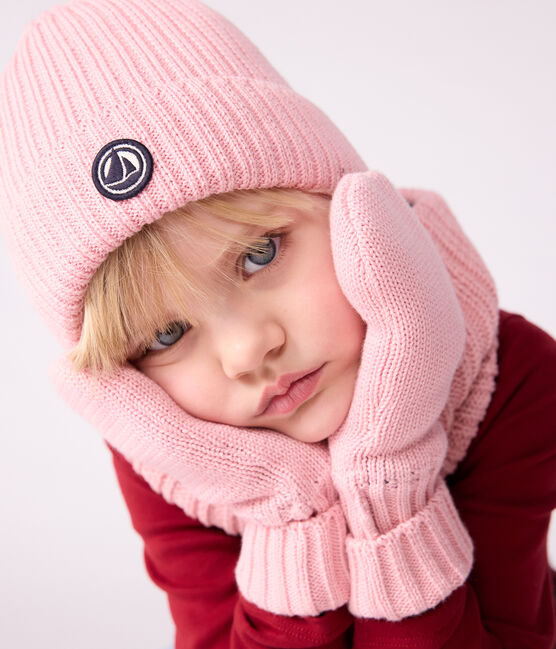 Bonnet enfant en tricot doublé en polaire rose CHARME