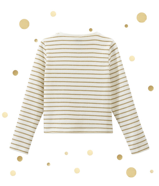 Cardigan enfant fille bi-matière blanc MARSHMALLOW/jaune DORE