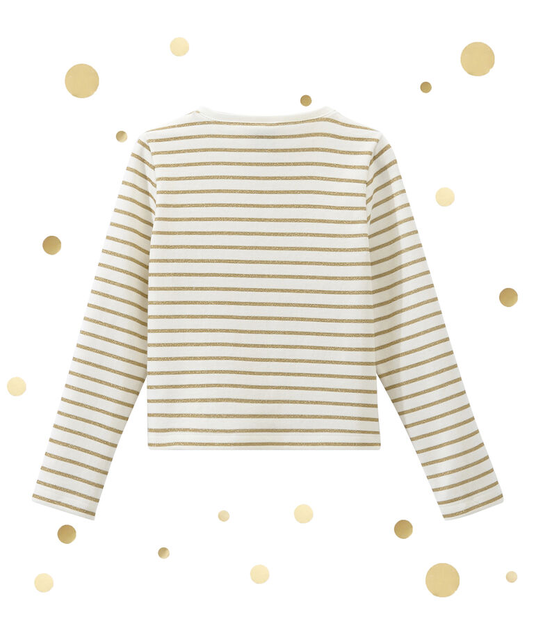 Cardigan enfant fille bi-mati&egrave;re blanc/jaune