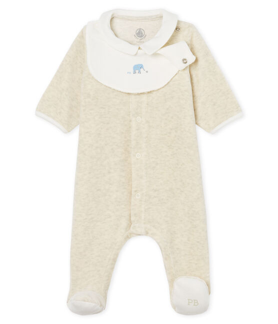 Dors-bien et bavoir bébé mixte en velours de coton beige MONTELIMAR CHINE