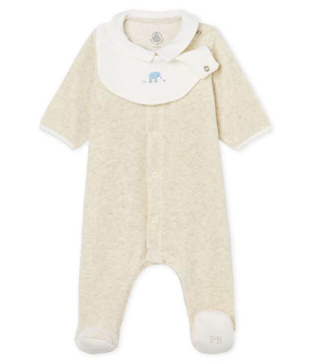 Dors-bien et bavoir b&eacute;b&eacute; mixte en velours de coton beige