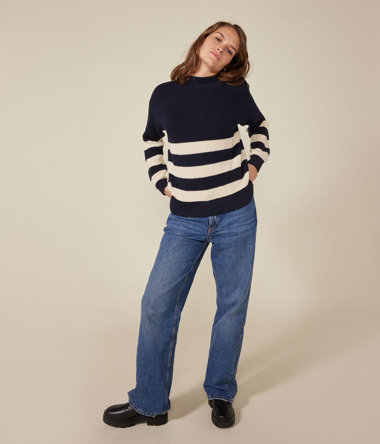 Pull en coton femme bleu SMOKING/ AVALANCHE