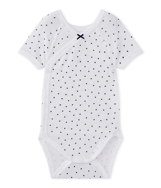 Body naissance fille manches courtes imprimé blanc ECUME/bleu MEDIEVAL