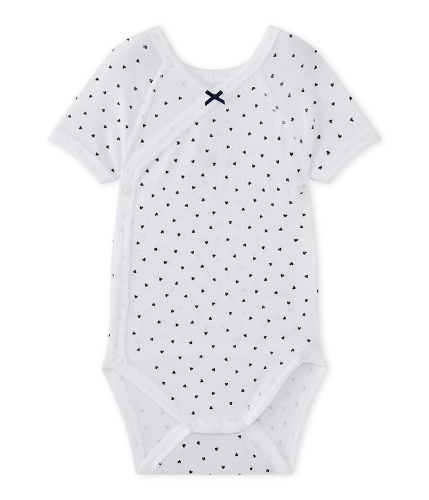 Body naissance fille manches courtes imprim&eacute; blanc/bleu