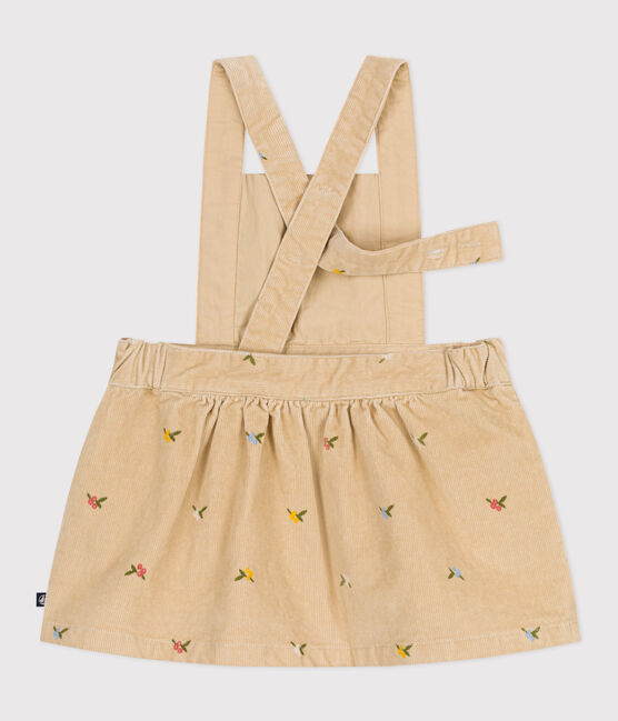 Robe bébé en velours côtelé brodé de fleurs beige CAJOU/ MULTICO