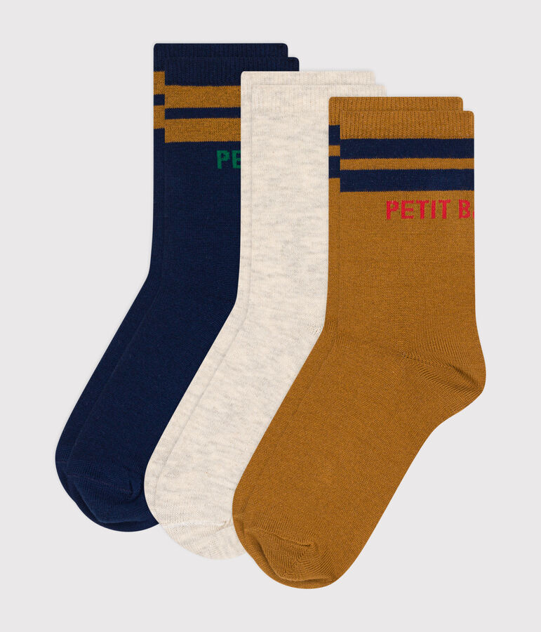 3 paires de chaussettes en coton unies enfant multicouleur