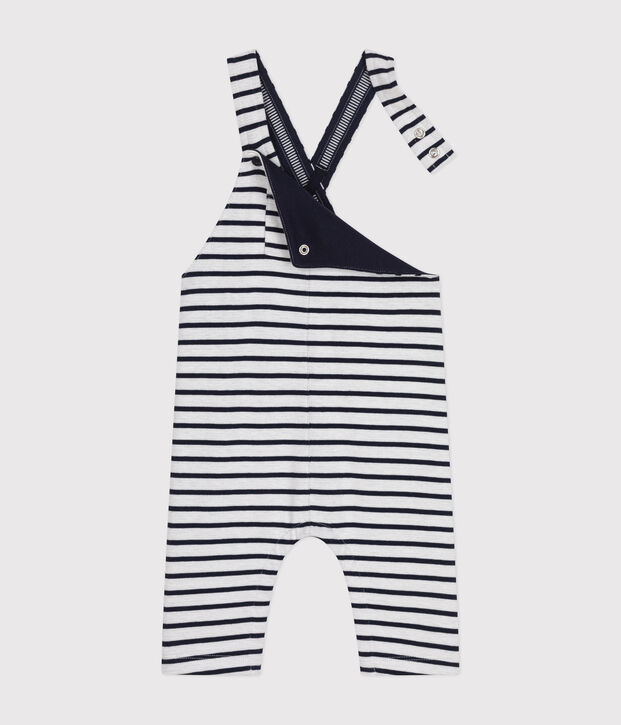 Salopette longue en double jersey ray&eacute;e b&eacute;b&eacute; blanc/bleu