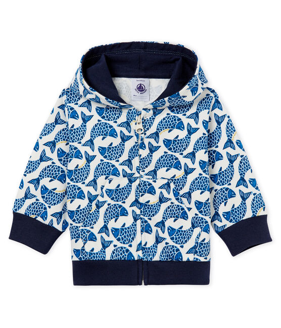 Sweatshirt à capuche zippé bébé garçon en jersey imprimé blanc MARSHMALLOW/blanc MULTICO