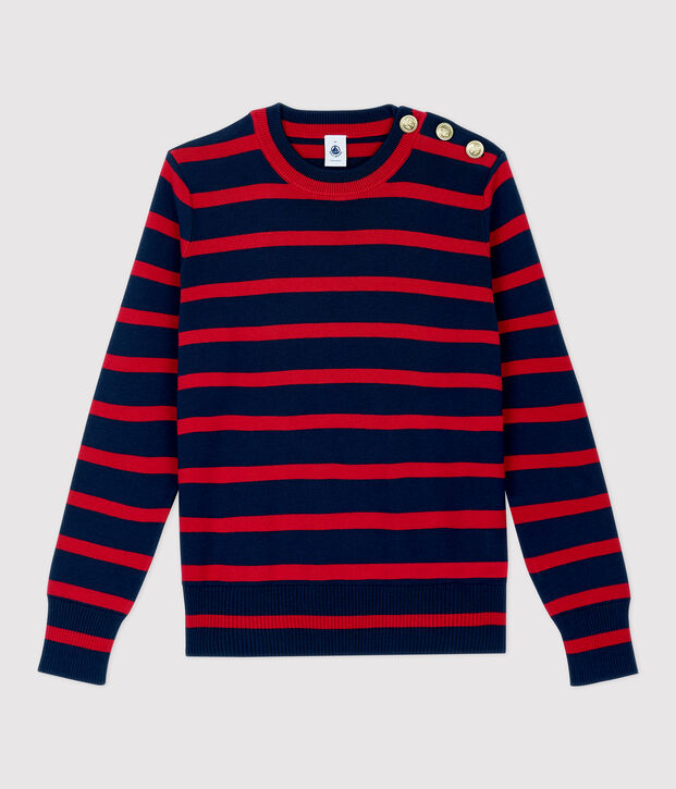 Pull marin en coton Femme bleu/rouge