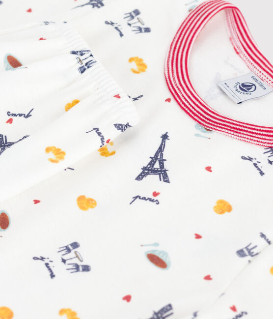 Pyjama enfant en coton manches courtes et jambes longues imprimé blanc MARSHMALLOW/blanc MULTICO