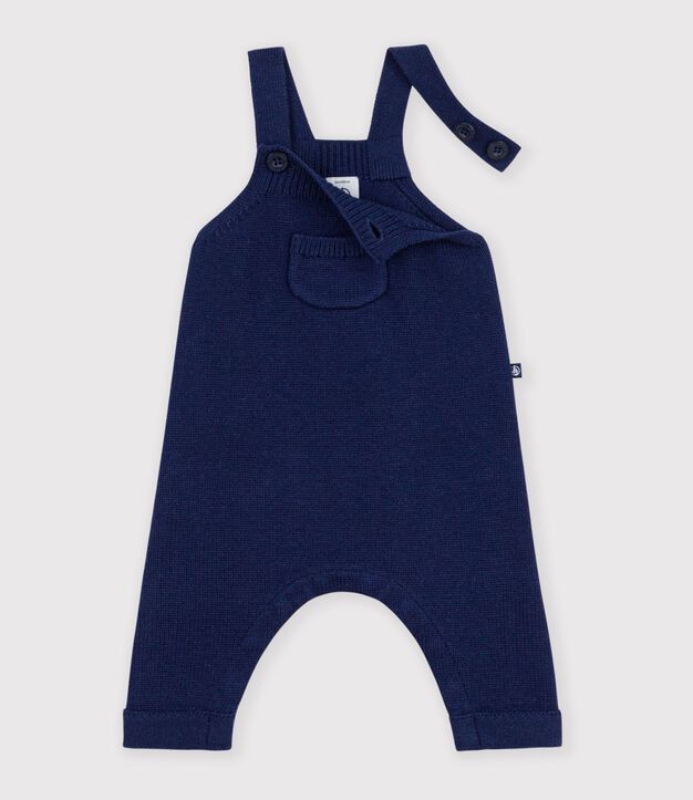 Salopette b&eacute;b&eacute; unie en tricot laine et coton bleu marine