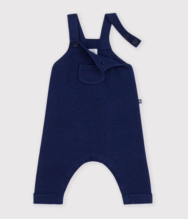 Salopette b&eacute;b&eacute; unie en tricot laine et coton bleu marine