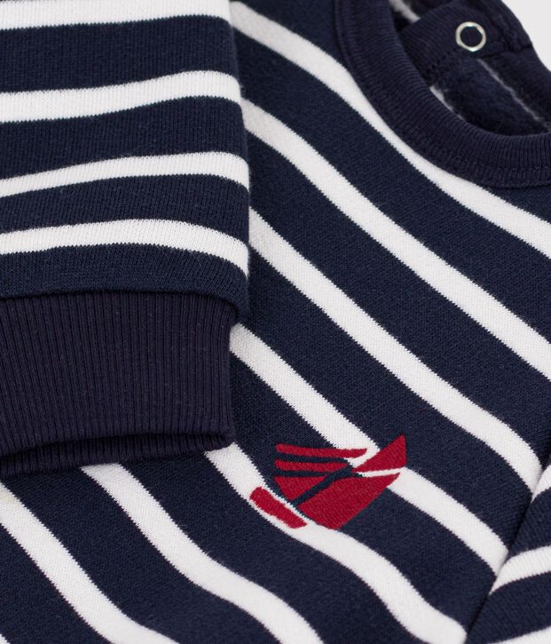 Combinaison longue b&eacute;b&eacute; en coton ray&eacute; bleu/blanc