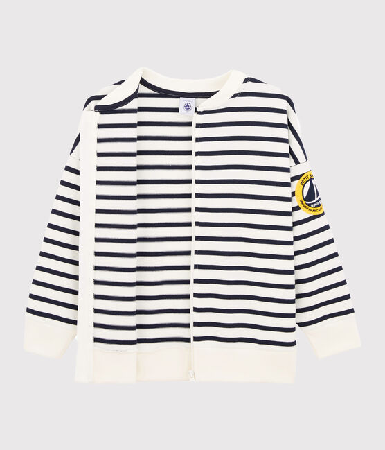 Cardigan enfant garçon blanc MARSHMALLOW/bleu SMOKING