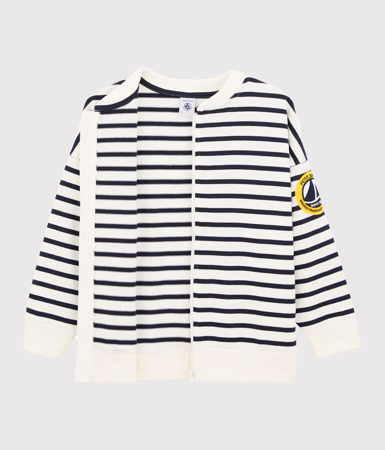 Cardigan enfant gar&ccedil;on blanc MARSHMALLOW/bleu SMOKING